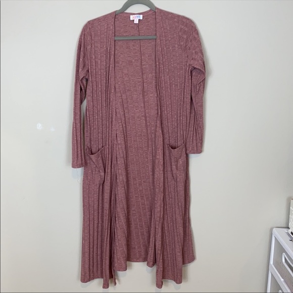 EUC Lularoe Rose Pink Extra Long Longline Pleated Duster Cardigan Sweater - Picture 3 of 6
